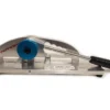 a metal cutter with a blue handle