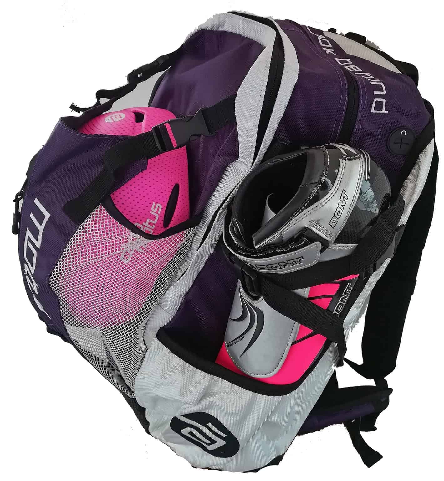 CADOMOTUS BACKPACK AIRFLOW NEW COLORS 2 a purple backpack with pink and white gear inside
