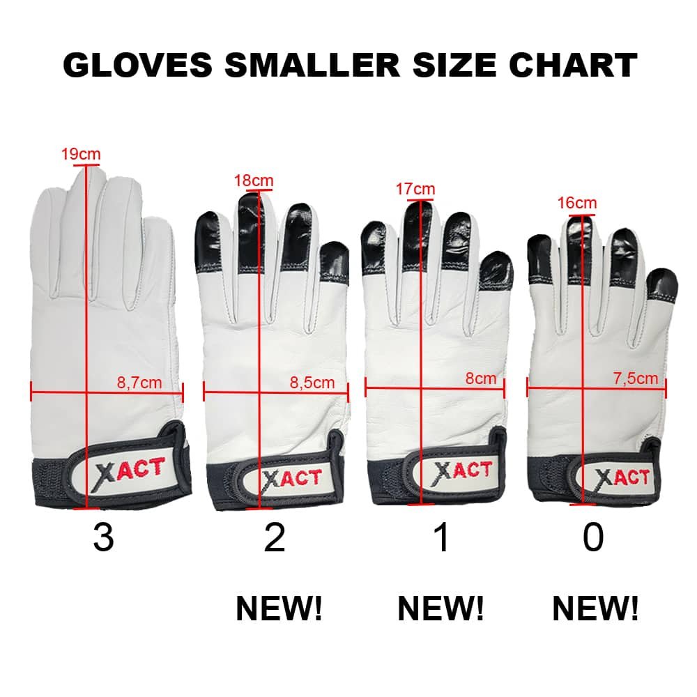 XACT Leather Skating Glove with reinforced finger tips 4 new smaller size chart comparison