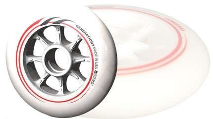BONT G3 110mm 84A 3 a white and red skateboard wheel with a red stripe